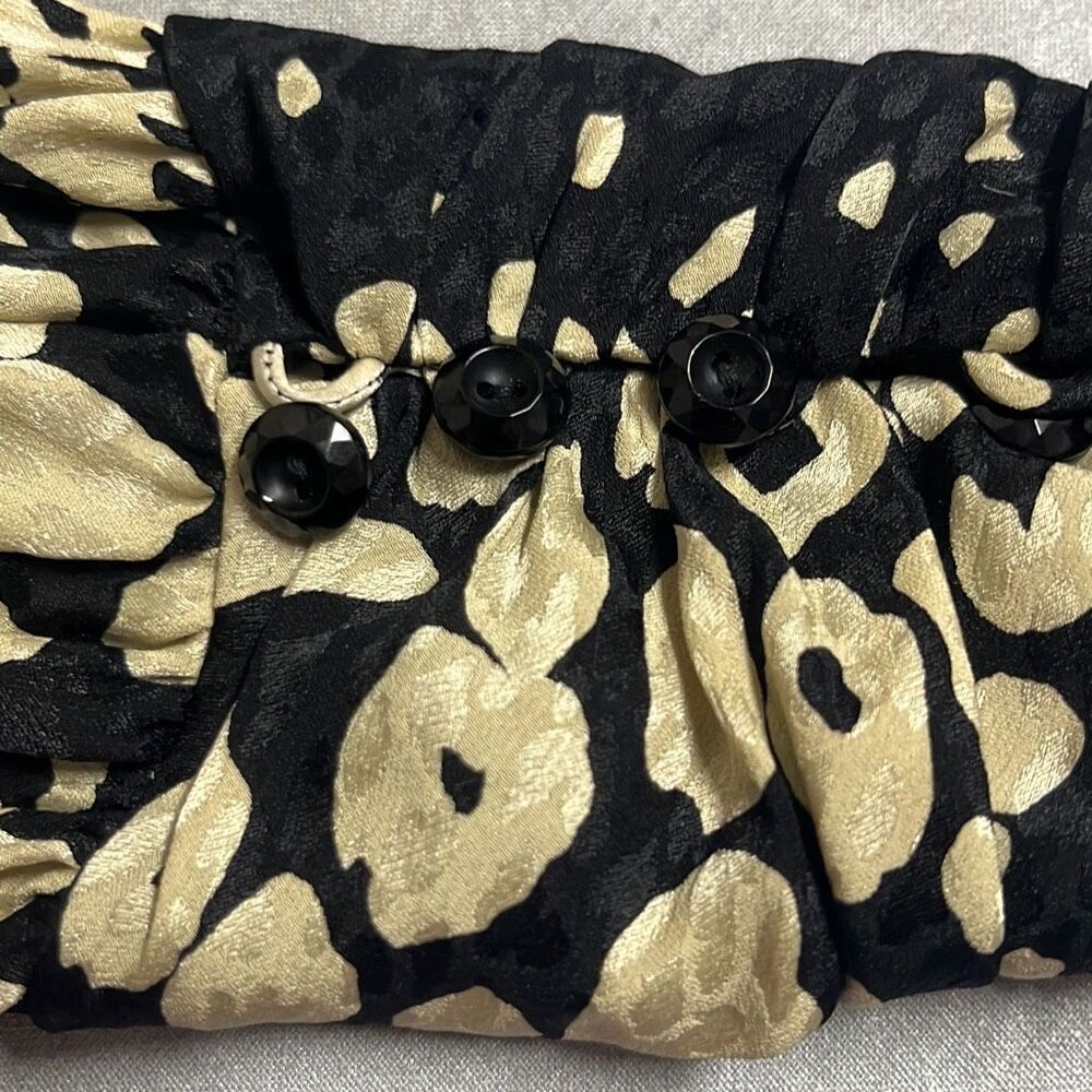 Tuleh Black Gold Animal Leopard Print 100% Silk High Neck Blouson Midi Dress XS‎ - Picture 8 of 12